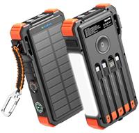 BLAVOR Solar Power Bank with Built in Cable 20000mAh Fast Charging Portable Charger, 20W USB C Battery Pack for Mobile Phones with Camping Light, Flashlight, Wireless Charging for Apple Watch