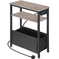 HOOBRO Narrow Side Table, Slim Side Table with Charging Station, USB Ports and Power Outlet, Bedside Table for Small Space