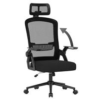 Naspaluro Ergonomic Office Desk Chair with Headrest, Height Adjustable Executive Swivel Mesh Chair with 90 Flip-up Armrest & Lumbar Support for Home/Office