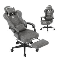 Gaming Chair with Footrest-Video Desk Computer Ergonomic Chair- Big and Tall PC Chair with Headrest Lumbar Support, Game Chair PU Leather Height Adjustable 360 Swivel Office Chair for Adult