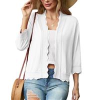 GRECERELLE Womens Summer Cardigan Knit Jumpers Shrugs Ladies Lightweight Soft Casual Scalloped Edges Cardigans for Dress Summer Evening Wedding