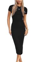 LACOZY Womens Summer Short Sleeve Midi Dress Sexy Fitted Bodycon Pencil Dresses Formal Cocktail Dresses Long Dress
