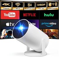 [Built-in Apps] Mini Projector with WIFI 6 and Bluetooth, 4K 1080P Support Portable Projector 180 Rotatable 130'' Screen Movie Projector Auto Keystone Compatible for Laptop, PC, Smartphone