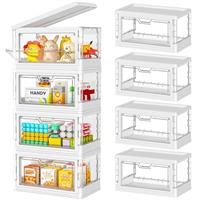 Latest ModelMini Stackable Storage Boxes with 4 Lid - 4 Pack Multifunctional & Foldable Storage Box for Lego, Snacks, Stationery and Desk Supplies, Ideal for Desk Organiser Clear Organizer Boxes