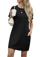 GRECERELLE Womens Summer Mini Dress Simple Classic Cap Sleeve Crew Neck T Shirt Short Casual Beach A Line Dresses with Pockets