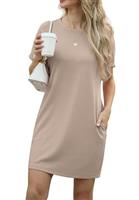 GRECERELLE Womens Summer Mini Dress Simple Classic Cap Sleeve Crew Neck T Shirt Short Casual Beach A Line Dresses with Pockets