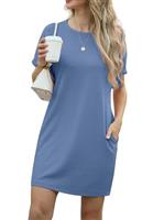 GRECERELLE Womens Summer Mini Dress Simple Classic Cap Sleeve Crew Neck T Shirt Short Casual Beach A Line Dresses with Pockets
