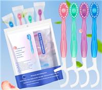 Vonmerie Pack of 10 Disposable Toothbrushes with Toothpaste, 5 in 1 (Pre-Tied | Floss | Tongue Scraper | Fresh Breath | Toothpick) Mini Toothbrush