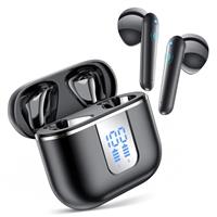 CoolJumper Bluetooth Wireless Headphones Bluetooth 5.3 Earphones with 4 HD Mic HiFi Stereo, Wireless Headphones with Powerful 13mm Speakers, LED Display, IPX7 Waterproof, White