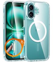 FNTCASE for iPhone 16 Case: Clear Magnetic Military Grade Drop Protection Anti Yellowing Slim Case - Rugged Shockproof Protective Transparent Cell Phone Cover(Green)