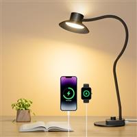 LED Desk Lamp with USB-C & USB-A Charging Ports, 5 Color Modes & Stepless Dimming, 1200LM Adjustable Desk Lamp with Flexible Gooseneck, Perfect for Bedside Reading Lamp, Home Office, or Study Desk