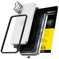 NEW'C 3x for iPhone 14 Screen Protector (6.1 inches)+ 3x Camera Lens Protector, Sensor Protection + Dust Plug - Case Friendly Tempered Glass Film, Ultra Resistant