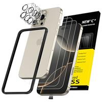 NEW'C 3x for iPhone 14 Screen Protector (6.1 inches)+ 3x Camera Lens Protector, Sensor Protection + Dust Plug - Case Friendly Tempered Glass Film, Ultra Resistant