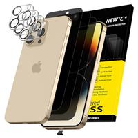NEW'C 3x for iPhone 15 Plus Screen Protector (6.7 inches)+ 3x Camera Lens Protector, Sensor Protection, Case Friendly Tempered Glass Film + Dust Plug- Easy installation tool include