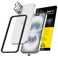 NEW'C 3x for iPhone 14 Screen Protector (6.1 inches)+ 3x Camera Lens Protector, Sensor Protection + Dust Plug - Case Friendly Tempered Glass Film, Ultra Resistant