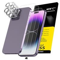 NEW'C 3x for iPhone 15 Plus Screen Protector (6.7 inches)+ 3x Camera Lens Protector, Sensor Protection, Case Friendly Tempered Glass Film + Dust Plug- Easy installation tool include
