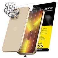 NEW'C 3x for iPhone 14 Screen Protector (6.1 inches)+ 3x Camera Lens Protector, Sensor Protection + Dust Plug - Case Friendly Tempered Glass Film, Ultra Resistant