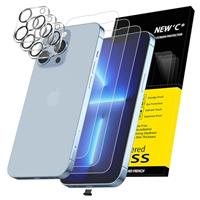 NEW'C 3x for iPhone 14 Screen Protector (6.1 inches)+ 3x Camera Lens Protector, Sensor Protection + Dust Plug - Case Friendly Tempered Glass Film, Ultra Resistant