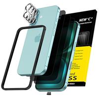 NEW'C 3x for iPhone 15 Plus Screen Protector (6.7 inches)+ 3x Camera Lens Protector, Sensor Protection, Case Friendly Tempered Glass Film + Dust Plug- Easy installation tool include