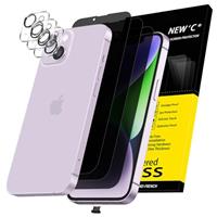 NEW'C 3x for iPhone 15 Plus Screen Protector (6.7 inches)+ 3x Camera Lens Protector, Sensor Protection, Case Friendly Tempered Glass Film + Dust Plug- Easy installation tool include