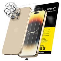 NEW'C 3x for iPhone 14 Screen Protector (6.1 inches)+ 3x Camera Lens Protector, Sensor Protection + Dust Plug - Case Friendly Tempered Glass Film, Ultra Resistant