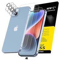NEW'C 3x for iPhone 15 Plus Screen Protector (6.7 inches)+ 3x Camera Lens Protector, Sensor Protection, Case Friendly Tempered Glass Film + Dust Plug- Easy installation tool include