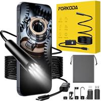 FORKODA Endoscope Inspection Camera - 1920 HD Flexible Rigid Snake Inspection Camera, 8 LED Lights Adjustable IP67 Waterproof Probe Drain Endoscope for Android and iOS(16.4 ft/ 5m)