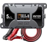 Powerextra 5A Car Battery Charger & Maintainer, 6V/12V Portable Smart Trickle Charger with LED Display & Repair Mode for Lead-Acid AGM Lithium Caravan Batteries