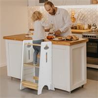 COSYLAND Toddler Standing Tower Adjustable Height - Kitchen step Stool Helper Super Stable - 3 Levels Adjustable Kids Learning Stool for Kitchen Stool Natural White,Large