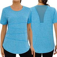 Terecey Gym Tops for Women, Gym Shirts Short Sleeve Lightweight Moisture Running Yoga Top Quick Dry Back Mesh Loose Fit Sports T-Shirt for Ladies S-3XL