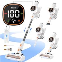 Tikom Cordless Vacuum Cleaner, 40KPa/450W Stick Vacuum Cleaner with LED Touch Screen, Charging Wall Dock, Anti-Tangle, Lightweight Handheld Vacuum for Pet Hair, Hard Floor, Carpet (V500)