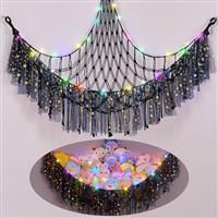 MHJY Toy Hammock Stuffed Animals Storage Net Soft Cuddly Toys Large Corner Hanging Net With LED Light Hand Woven Plush Macrame Organizer with Tassel for Kids Bedroom Nursery