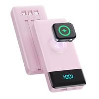 Power Bank 10800mAh for iPhone with Built in Cables,6-in-1 Portable Charger with iWatch Charger,QC4.0+25W PD Fast Charging LED Display USB C Battery Pack for iPhone 16,Samsung,Apple Watch etc-Pink
