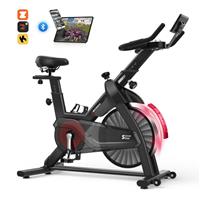Decorcn Exercise Bike for Home Use with APP, Magnetic Resistance Spin Bike with Large Tablet Holder & Comfortable Seat, Upgraded LCD Monitor for Quiet Home Cardio Workout, Max 330LBS Capacity