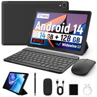 Whitedeer 10 inch Tablet Android 14, 14GB+128GB/2TB Expanded, Octa-Core Tablets, 800 * 1280 HDWiFi 6BT 5.05000mAh5MP+8MP, Widevine L1, Tab with KeyboardMouseStylusTablet Case Headphone(Black)