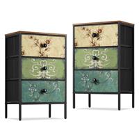 LYNCOHOME Bedside Tables Set of 2,Nightstand with 3 Drawers,Fabric Storage Cabinet Drawers,Furniture Sets for Bedroom,LivingRoom,Nursery,2 Pack