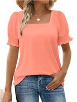 WIHOLL Summer Tops for Women Clothing Ladies Square Neck Shirts Ruffle Trim Clothes Short Sleeve Tshirt