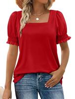 WIHOLL Summer Tops for Women Clothing Ladies Square Neck Shirts Ruffle Trim Clothes Short Sleeve Tshirt
