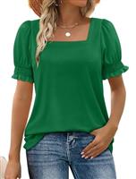 WIHOLL Summer Tops for Women Clothing Ladies Square Neck Shirts Ruffle Trim Clothes Short Sleeve Tshirt