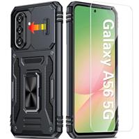 AMILIFECASES for Samsung Galaxy A56 5G Phone Case with 9H Screen Protector, Slide Camera Cover & Rotatable Kickstand, Military Grade Shockproof Anti-Scratch Bumper Cover for Samsung A56 5G