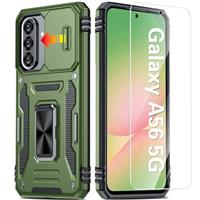 AMILIFECASES for Samsung Galaxy A56 5G Phone Case with 9H Screen Protector, Slide Camera Cover & Rotatable Kickstand, Military Grade Shockproof Anti-Scratch Bumper Cover for Samsung A56 5G