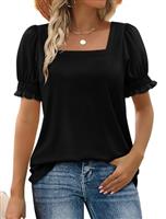 WIHOLL Summer Tops for Women Clothing Ladies Square Neck Shirts Ruffle Trim Clothes Short Sleeve Tshirt