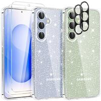 YIRSUR Glitter Clear Case for Samsung Galaxy S25 Case with 2 Pack Screen Protector with 2 Pack Camera Lens Protector, Sparkle Bling Slim Soft TPU Bumper Anti-Scratch Clear Shockproof for Galaxy S25