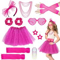 80s Costume Accessories Set for Girls, 21Pcs 1980s Fancy Dress Outfit with Tutu Skirt Fishnet Gloves Leg Warmers Bow Headband Necklace Bracelets Glasses for Kids 1980s Theme Party