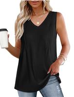 WIHOLL Vest Tops Women UK Ladies Summer Tops V Neck Pleated Sleeveless Blouses Summer Clothes