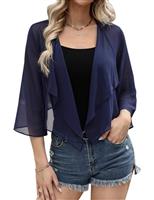 Aottori Chiffon Bolero Shrugs for Women Summer Cropped Cardigan Ladies 3/4 Sleeve Open Front Sheer Shawl Tops for Evening Wedding Dress