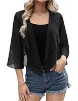Aottori Chiffon Bolero Shrugs for Women Summer Cropped Cardigan Ladies 3/4 Sleeve Open Front Sheer Shawl Tops for Evening Wedding Dress