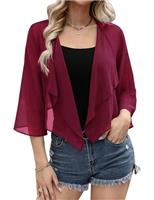 Aottori Chiffon Bolero Shrugs for Women Summer Cropped Cardigan Ladies 3/4 Sleeve Open Front Sheer Shawl Tops for Evening Wedding Dress