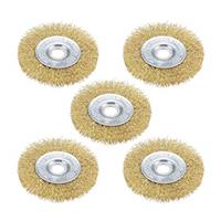 SANTUO 5Pcs 4-Inch Wire Brush for Drill Brass Wire Brush Crimped Steel with 5/8-Inch Arbor Hole Brass Coated Wire Brush Wheel Cup Brush Set for Cleaning Rust Removal Polishing Deburring Paint Removal