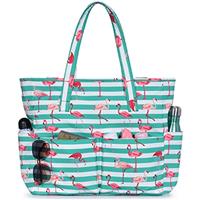 oscaurt Large Beach Bags for Women with 8 Pockets, Waterproof Sandproof Summer Beach Tote Holiday Travel Essentials Shopping Bag Handbags for Pool Gym